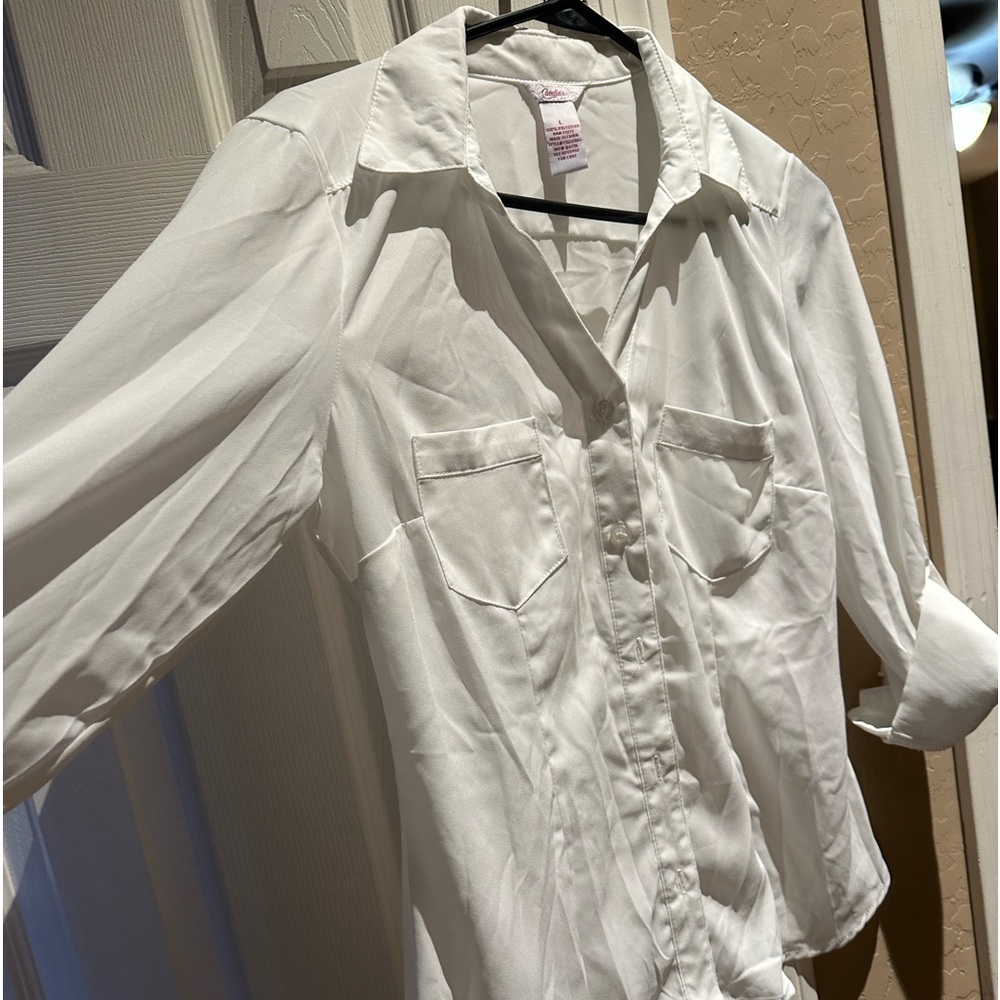 Gorgeous blouse white chiffon by Candies Sz L Like New